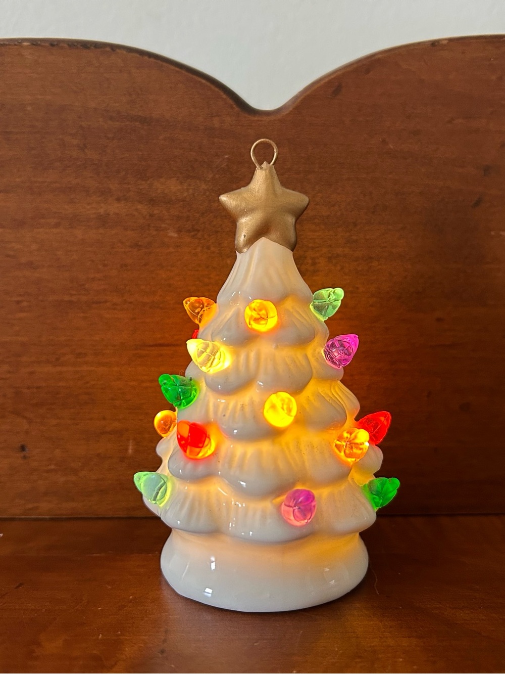 White Ceramic Christmas Tree with Multicolor Lights - Holiday Decor